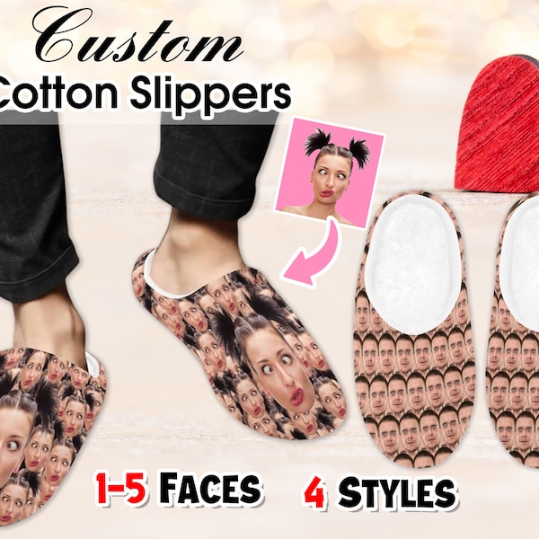 Personalized Mens & Women Photo Cotton Non-Slip Slippers,Custom Faces Smash Slippers Indoor Warm House Shoes, Valentine's DayGifts for Him