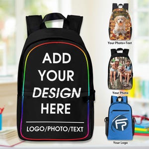 Customizable Kids Backpack: Personalized Photo Text Logo Nylon Bag