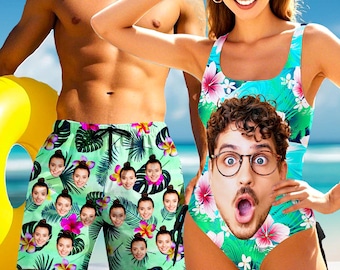 Custom Swimsuit Bikini Woman, Custom Face Swimsuit Face Swim Trunks, Personalized Matching Swimsuit for Couples, Summer Holiday Bathing Suit