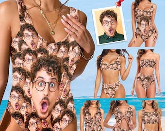 Custom Face Swimsuit, Personalized Photo Bikini, Funny Gift