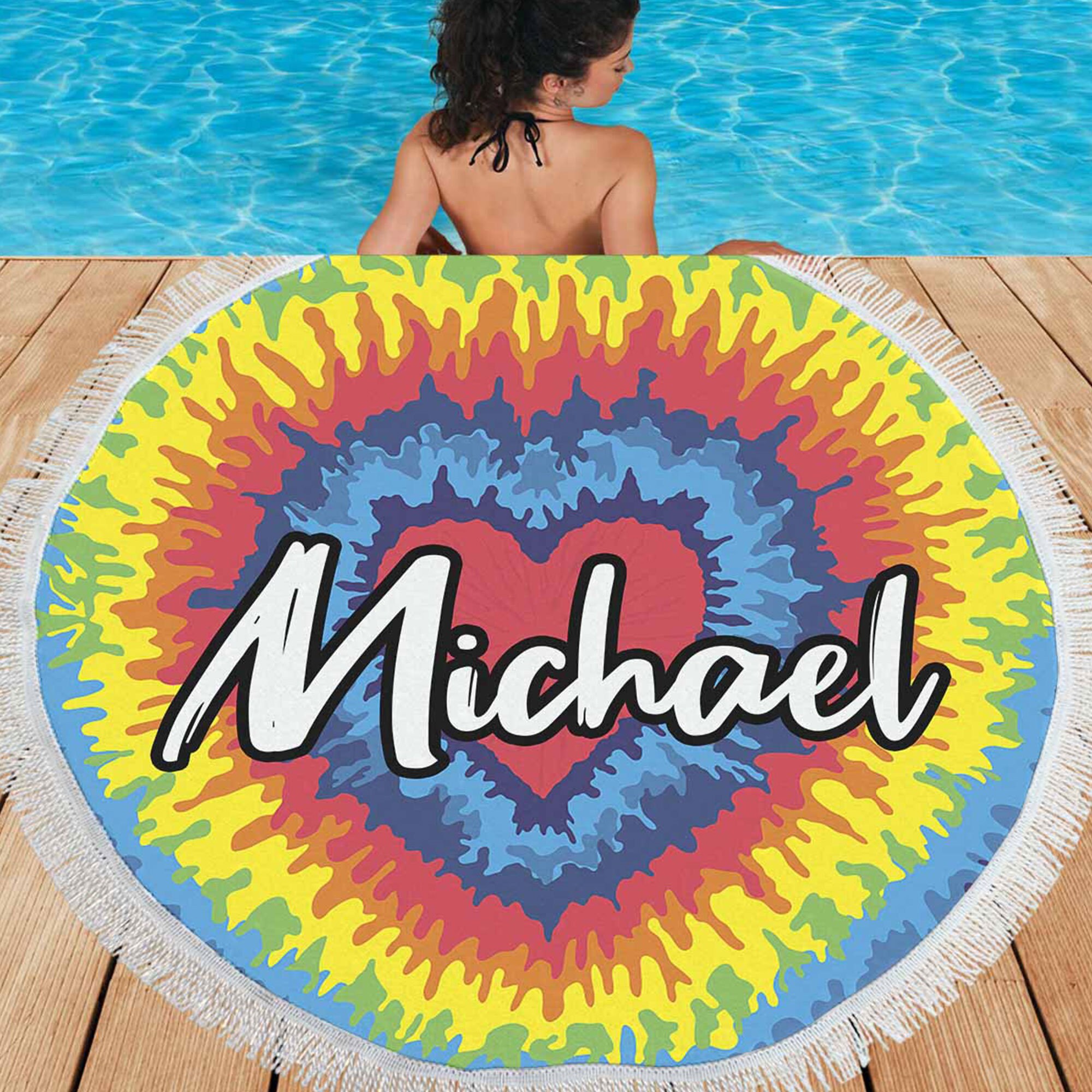 Tie Dye Towel Personalized Name Beach Towel Custom Beach Shawl Etsy