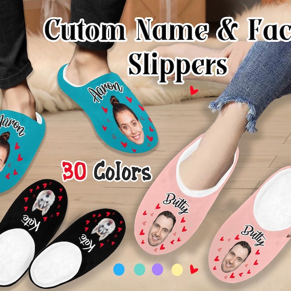 Custom Face&Name Cotton Slippers, Valentine's Day Gifts, Custom Winter Indoor Slippers,Slippers Plush Vamp,  Christmas Gifts for Her/He