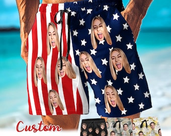Personalized Face Swim Trunks: Custom Photo Hawaiian Beach Shorts