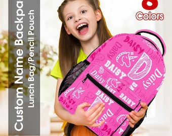 Personalized Kids Backpack Set: Custom Name Bookbag, Lunch Bag & Pencil Case
