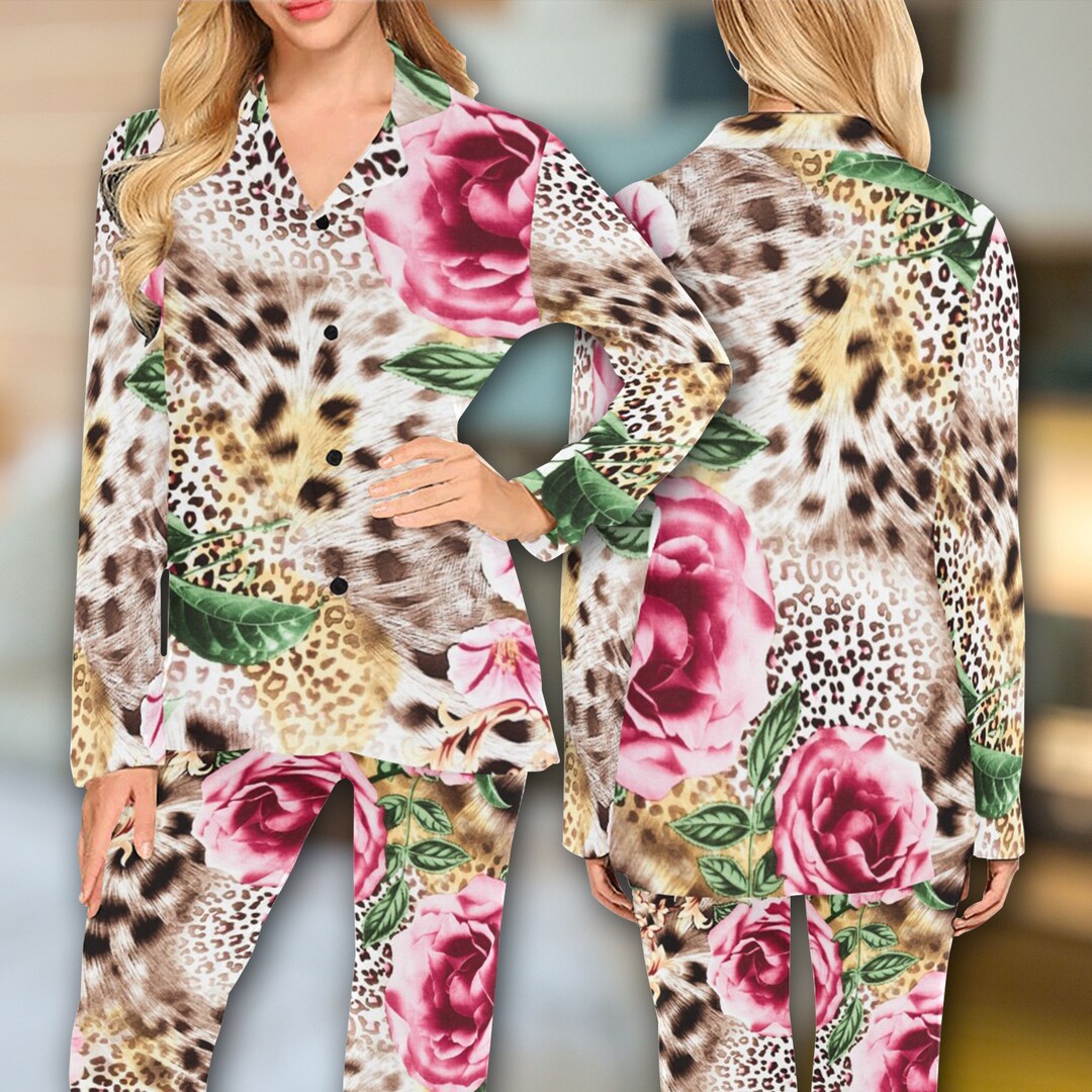 Pajamas Leopard Print Personalize Colorful Images Pajama Set for Women ...