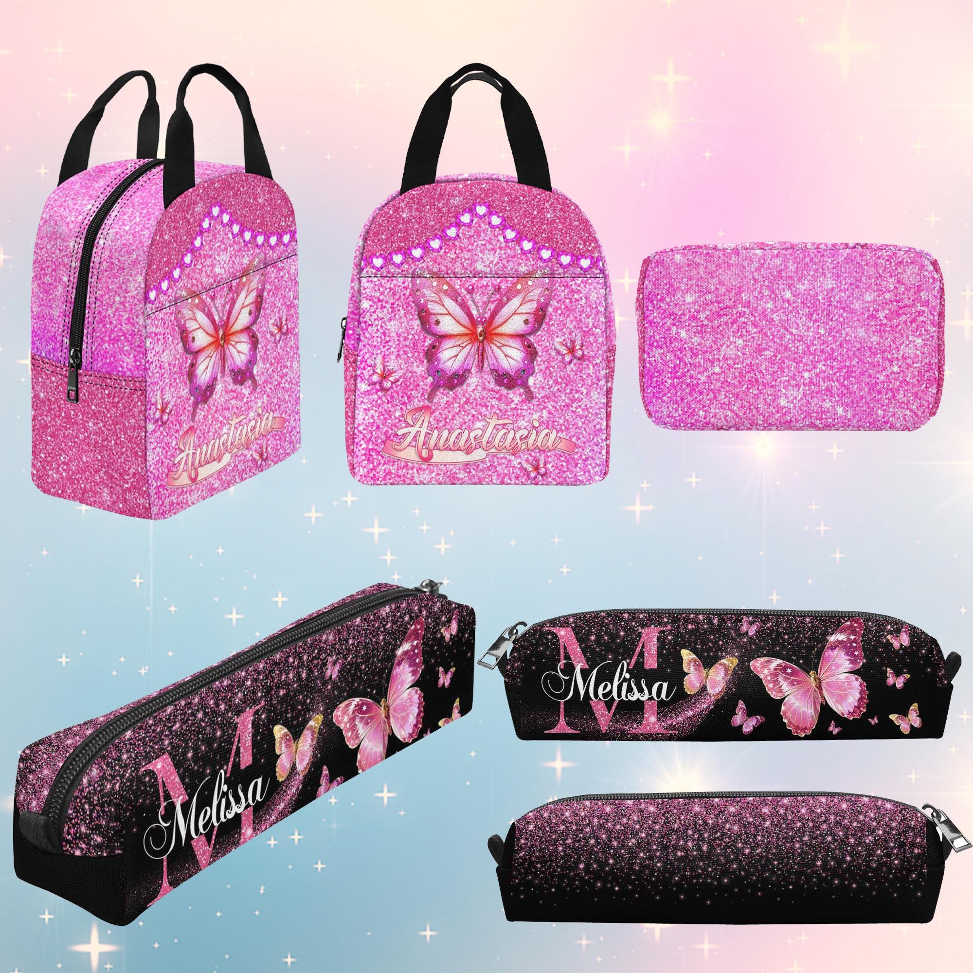 Custom Butterfly Glitter Backpack Set: Personalized Girls School Bag - Etsy