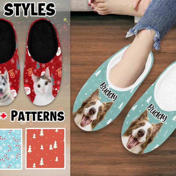 Custom Photo Slippers, Personlized Dog/Cat Cotton Slippers Indoor, Warm House Shoes,  Valentine's Day Gifts for Him/Her, Couple Gift,