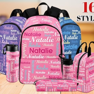 Personalized Kids Backpack Set: Custom Name School Bag, Lunchbox, Pencil Case & Water Bottle