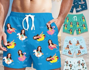 Personalized Face Swim Trunks, Custom Men's Bathing Suit, Photo Beach Shorts, Father's Day Gift