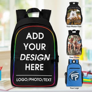 Customizable Kids Backpack: Personalized Photo Text Logo Nylon Bag