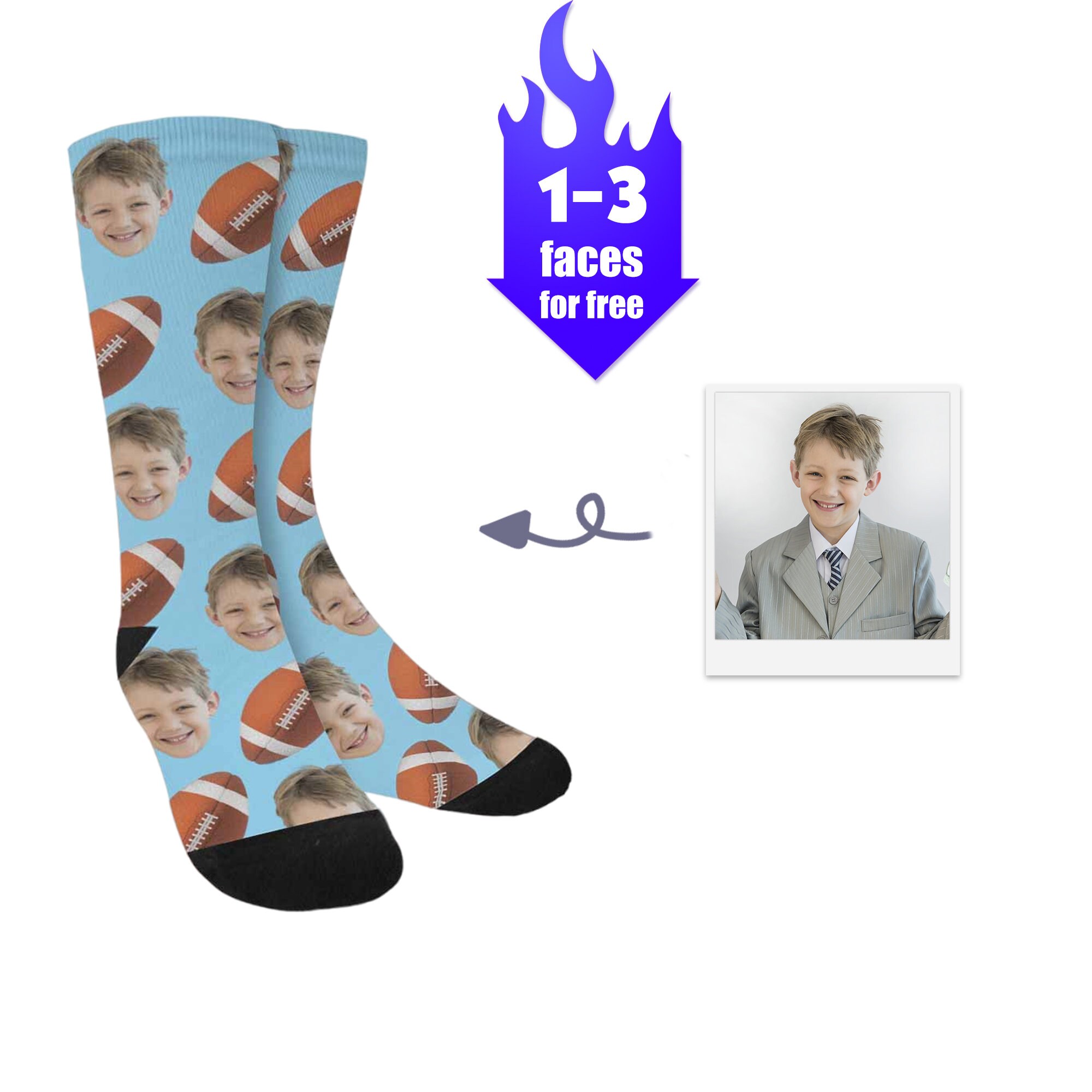 Custom Kid's Football SocksPhoto Socks Personalized Face Etsy