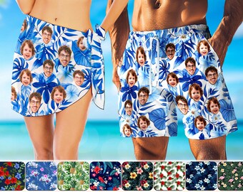 Custom Face Hawaiian Swim Trunks: Personalized Photo Beach Shorts