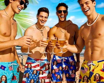 Custom Face Men&#39;s Swim Trunks: Personalized Photo Beach Shorts