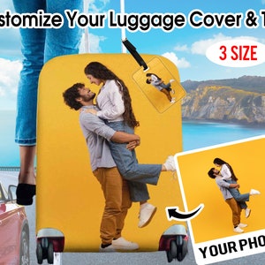 Custom Photo Luggage Cover & Tag, Personalize Pet Photo Logo Suitcase Covers, Customized Luggage Wrap Suitcase Protector, honeymoon gifts
