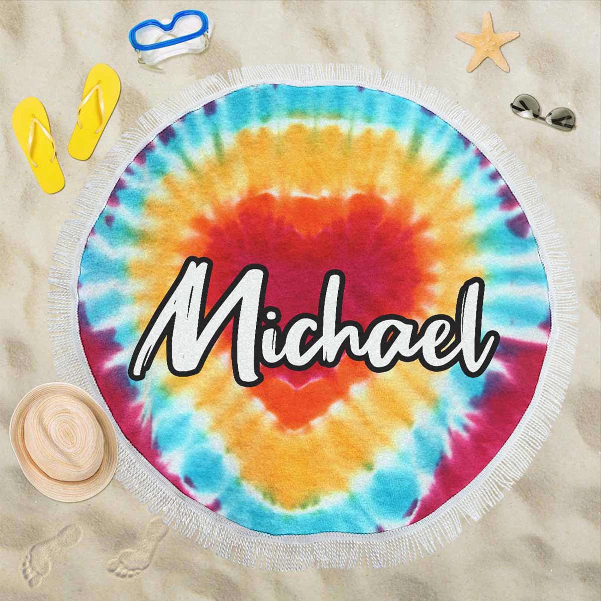 Tie Dye Towel Personalized Name Beach Towel Custom Beach Shawl Etsy