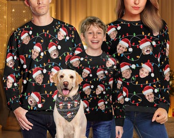 Custom Ugly Christmas Sweater, Face Crewneck Sweatshirt, Personalized Family Photo Sweater, Funny Gift for Men Women, Xmas Party Gift