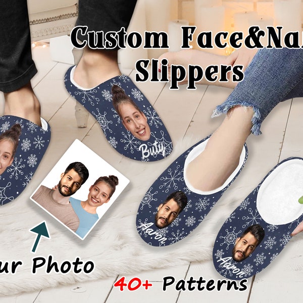 Custom Name Slippers Men Woman Slippers, Custom Faces Slippers Indoor Shoes Christmas Slipper Face Print Cotton Soft Slipper Warm Slippers