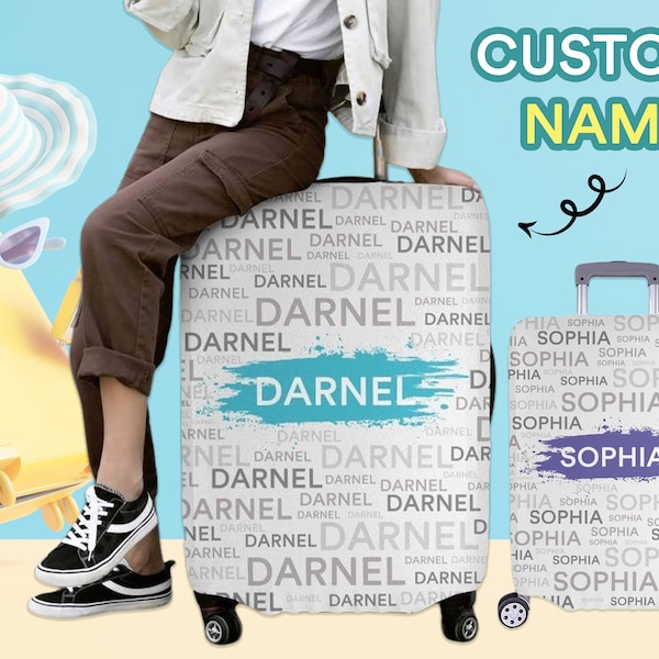 Custom Luggage Cover with Name,Personalize Name Suitcase Protector,Custom Name Luggage Wrap Cover,Travel Luggage Tag/Cover with Name Text