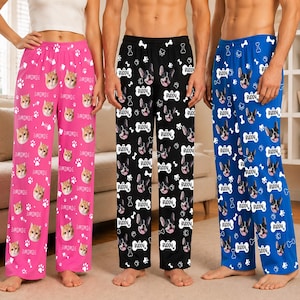 Custom Pet Face Pajama Pants: Personalized Dog/Cat Photo, Name Sleep Pants