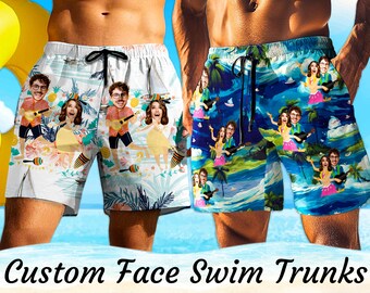 Custom Face Hawaiian Swim Trunks: Personalized Photo Bathing Suit