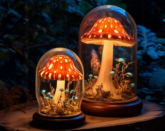 Ręcznie robiona lampka nocna w kształcie grzybka, ręcznie robiona szklana lampka w kształcie grzybka, prezent dla niej