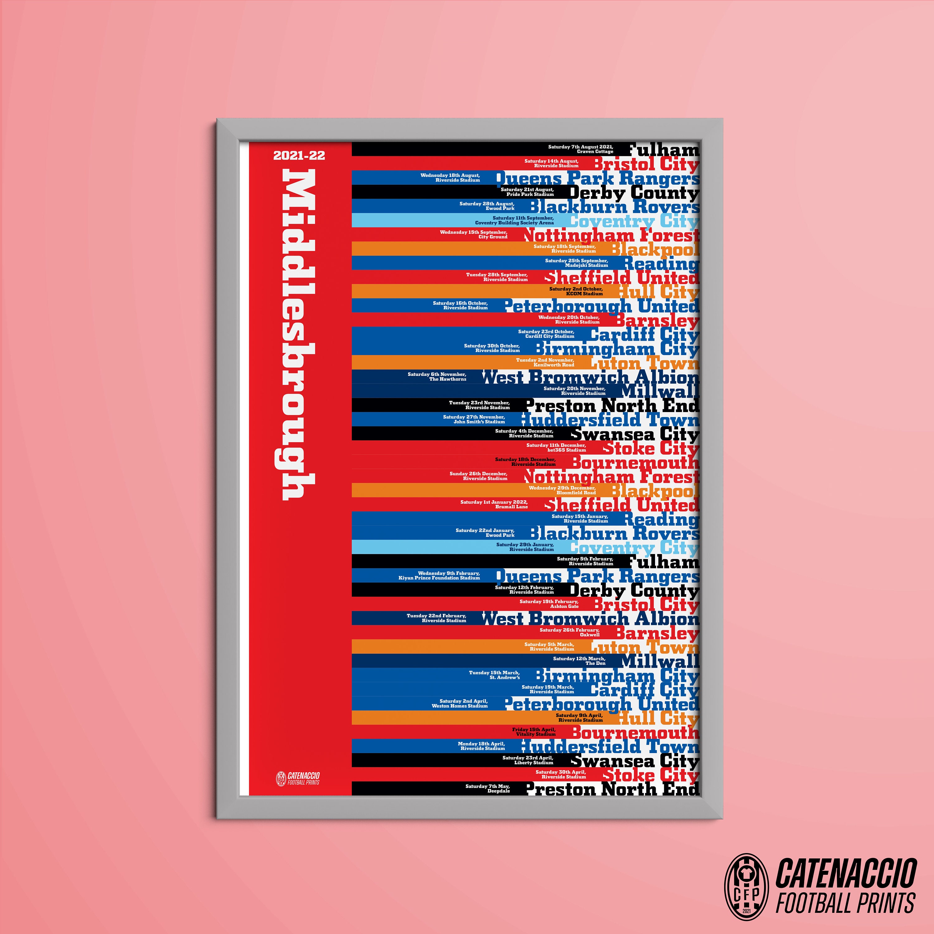 Middlesbrough Fixture Poster 2021/22 Etsy