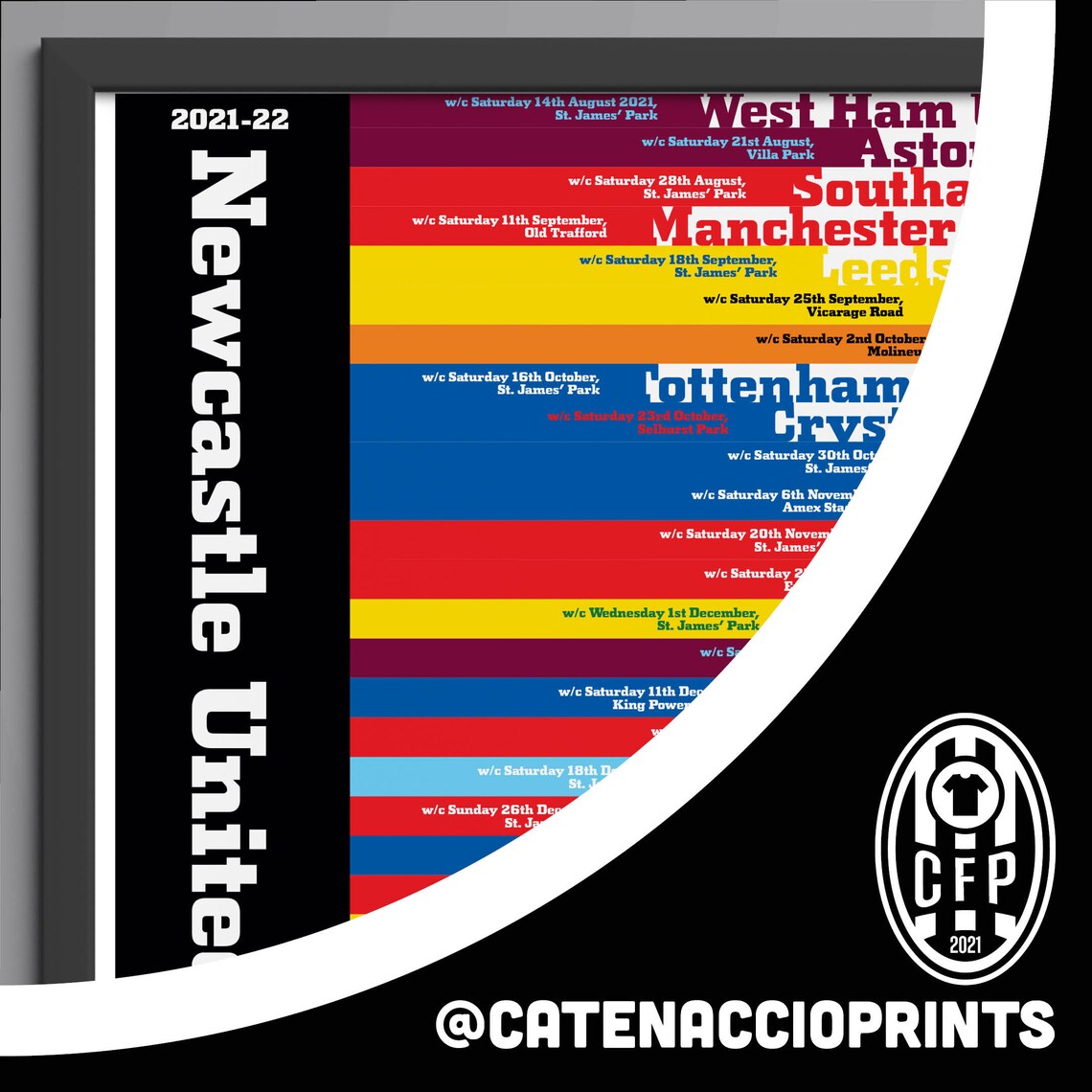 Newcastle United Fixture Poster 2021/22 | Etsy