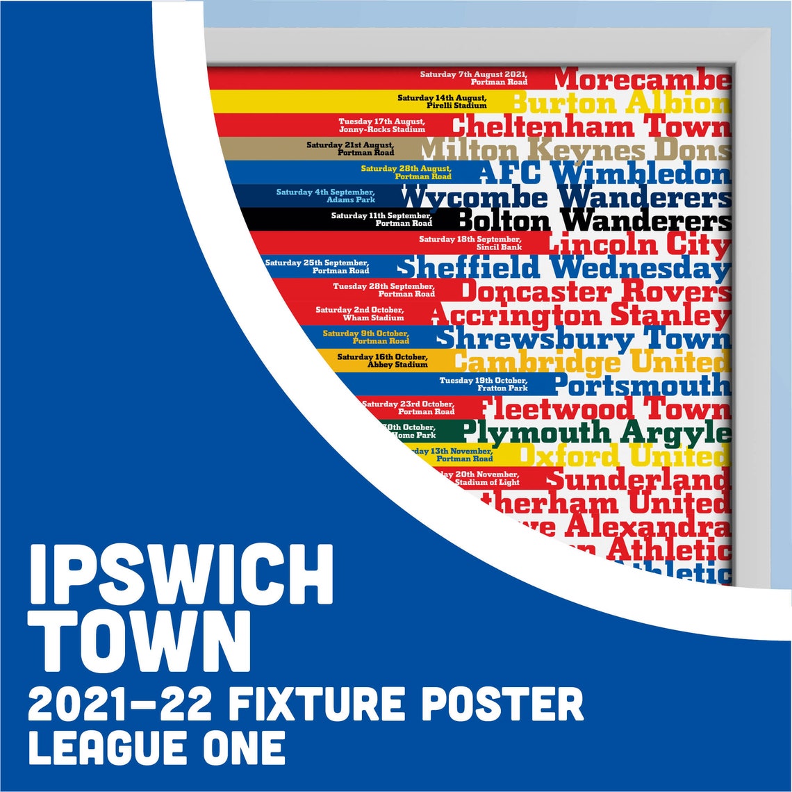 Ipswich Town Fixture Poster 2021/22 Etsy
