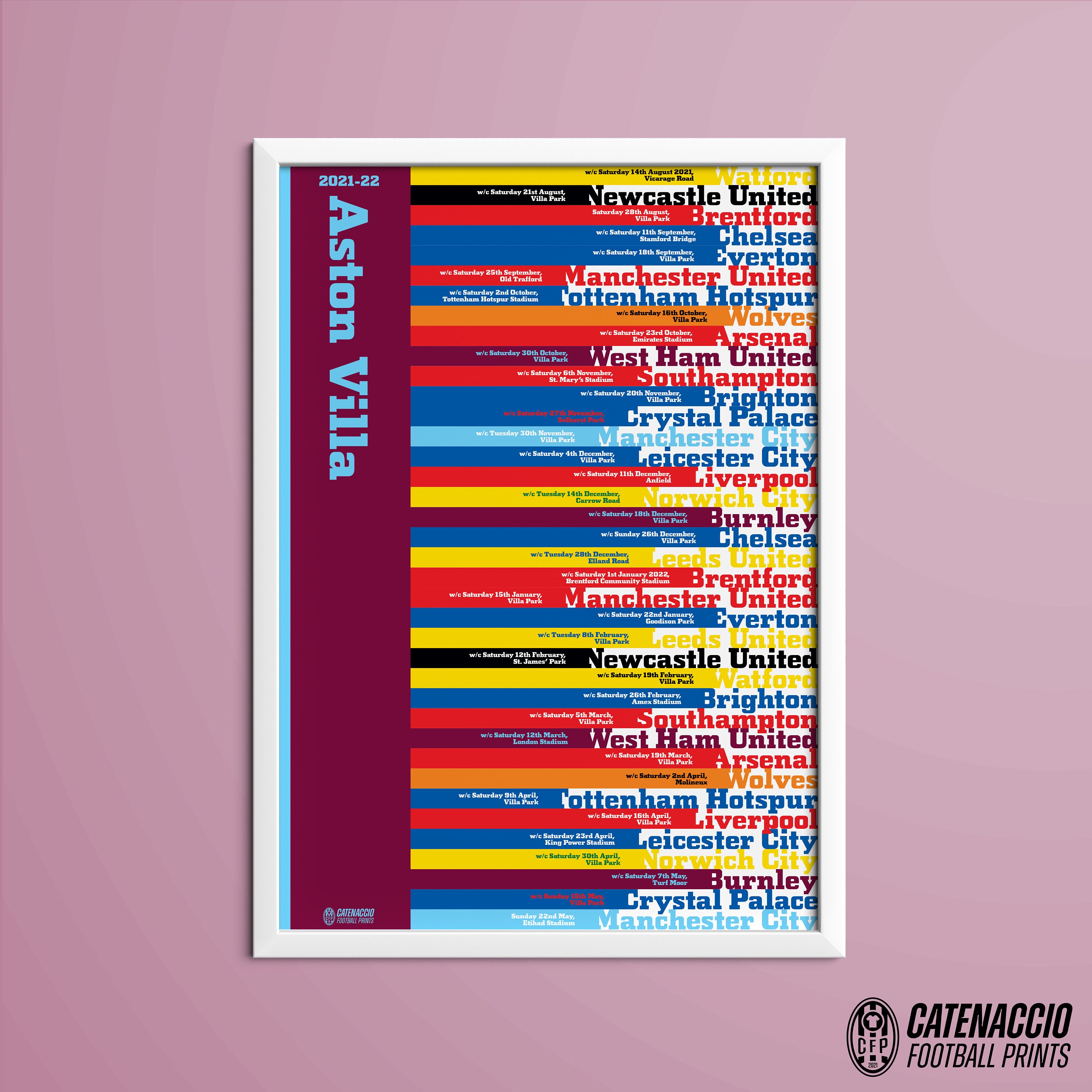 Aston Villa Fixture Poster 2021/22 | Etsy
