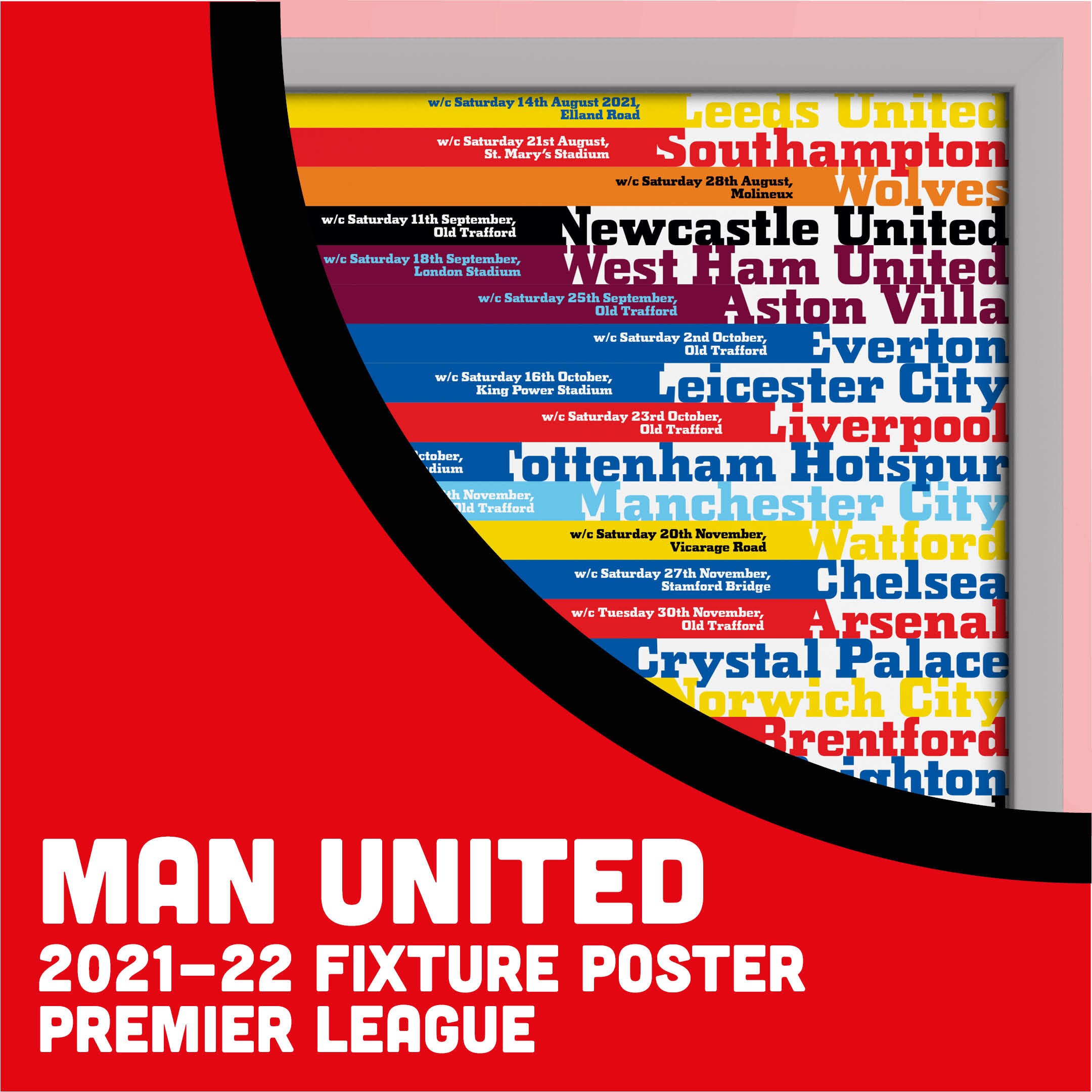 Manchester United Fixture Poster 2021/22 | Etsy