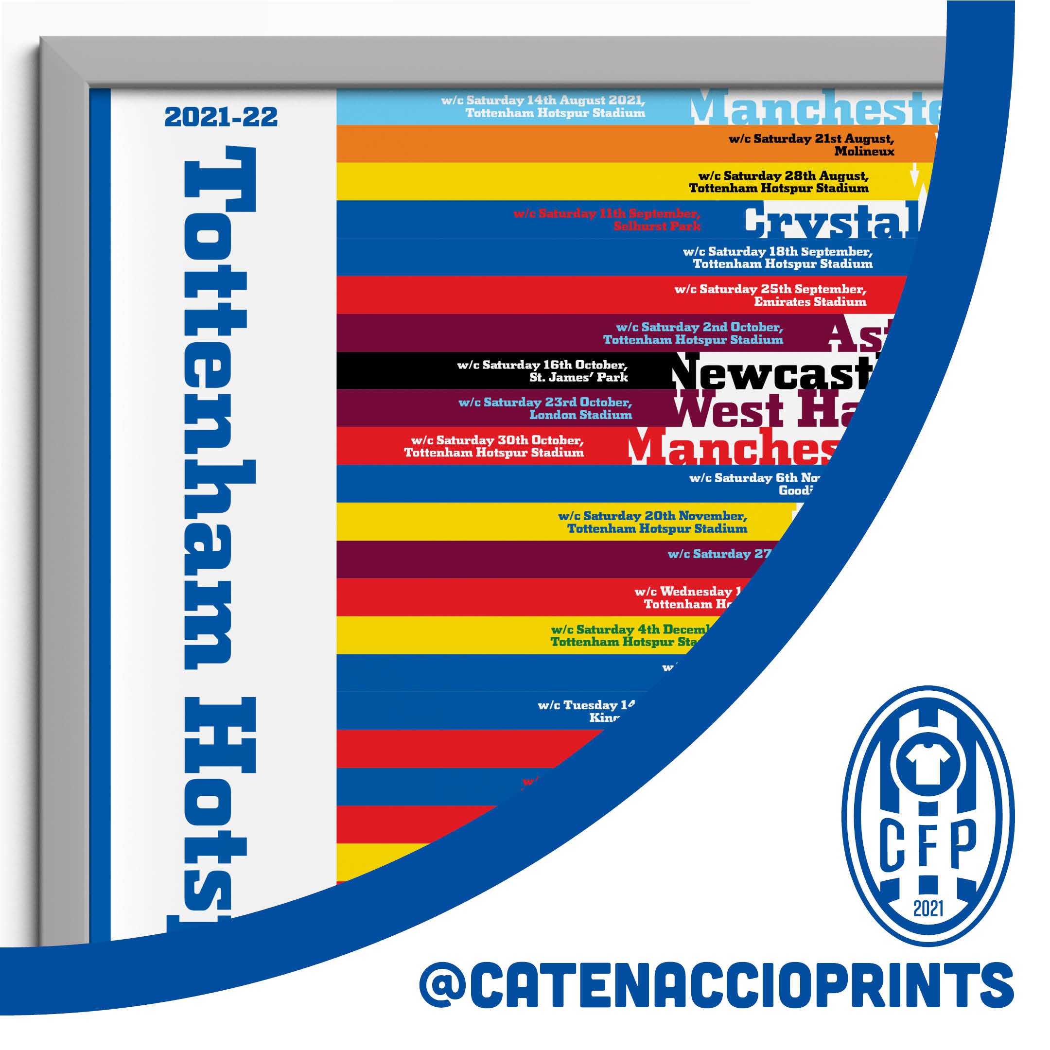 Tottenham Hotspur Fixture Poster 2021/22  Etsy
