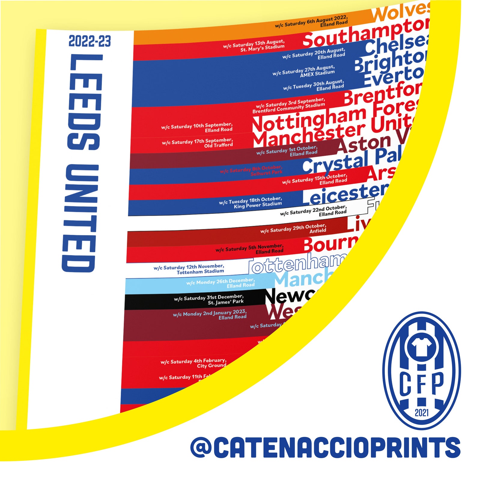 Leeds United Fixture Poster 2022/23 - Etsy Australia