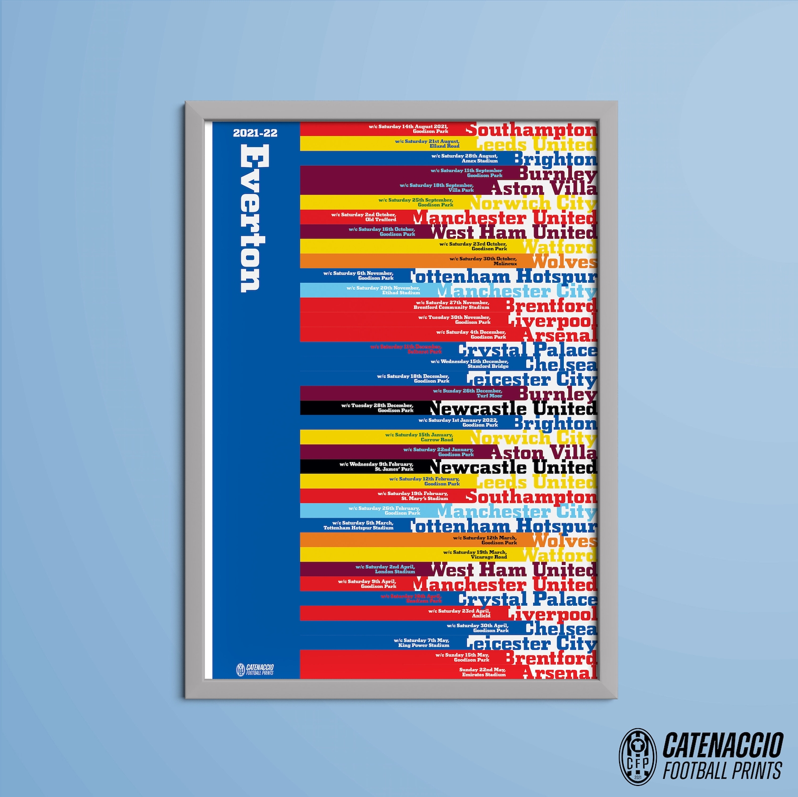 Everton Fixture Poster 2021/22  Etsy