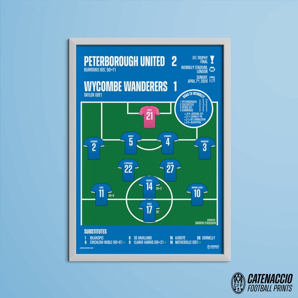 PETERBOROUGH vs. Wycombe - 2023/24 EFL Trophy Final Match Line-up Print