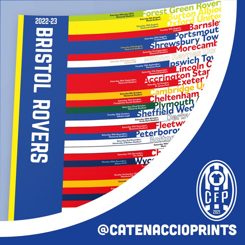 Bristol Rovers Fixture Poster 2022/23 Etsy
