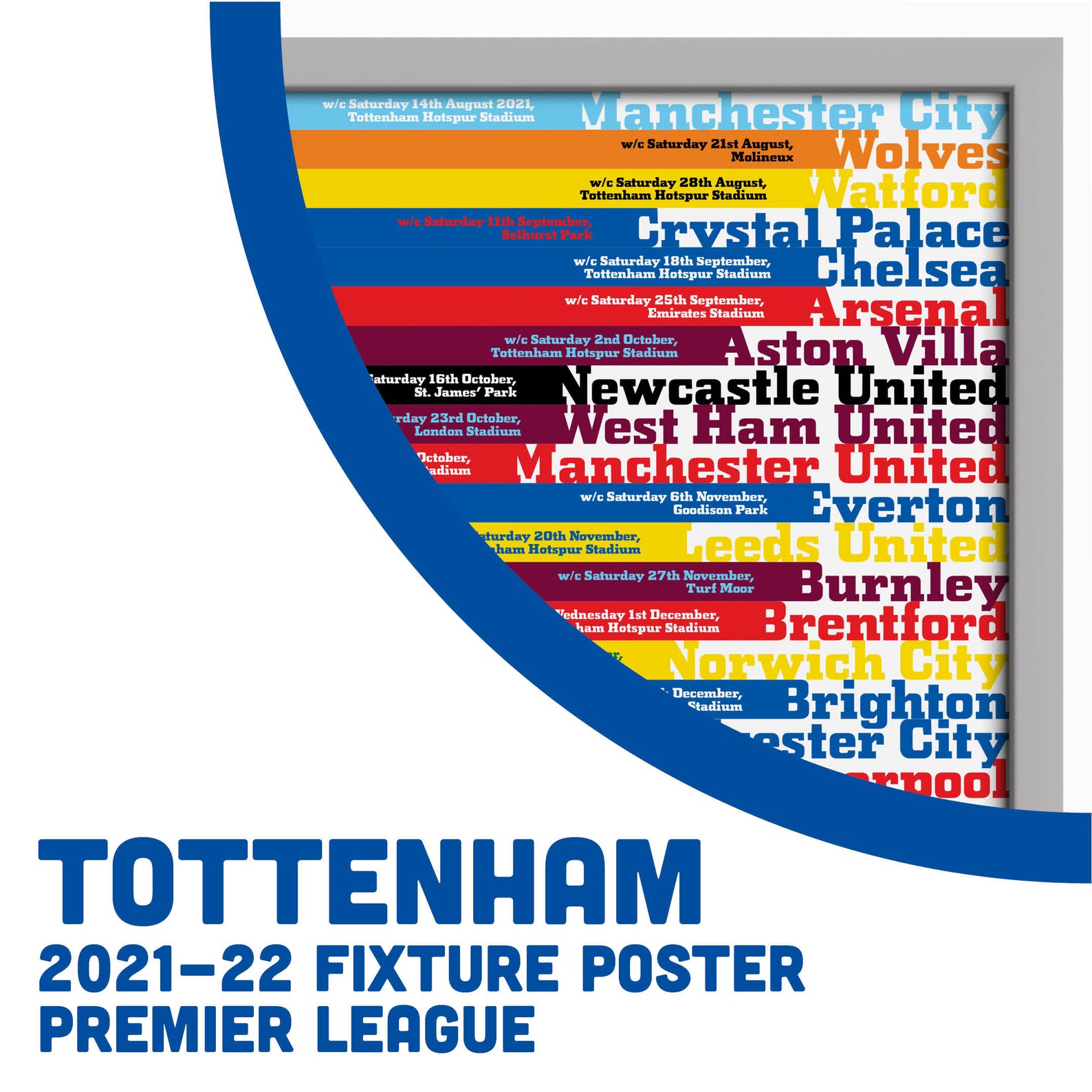 Tottenham Hotspur Fixture Poster 2021/22  Etsy