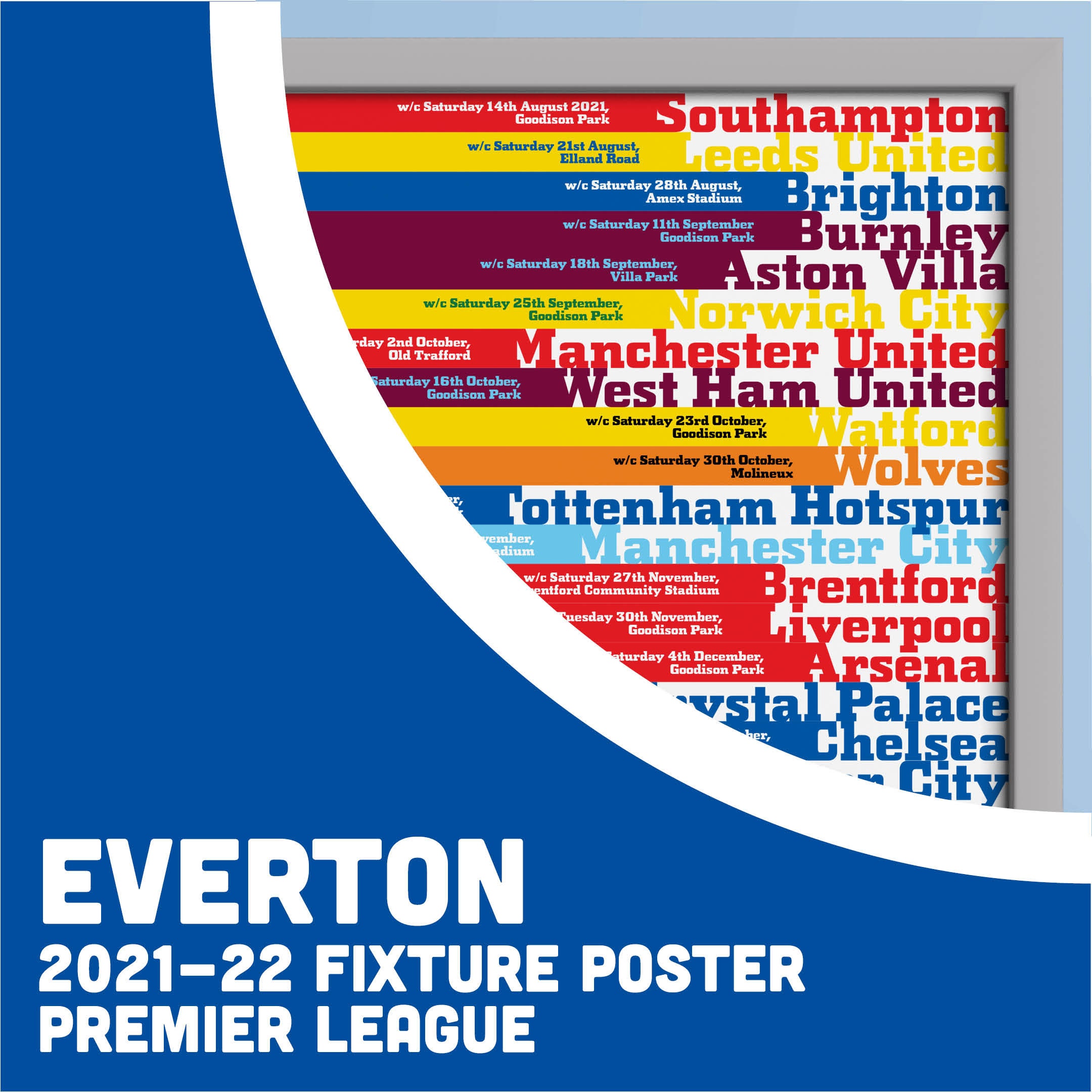 Everton Fixture Poster 2021/22  Etsy