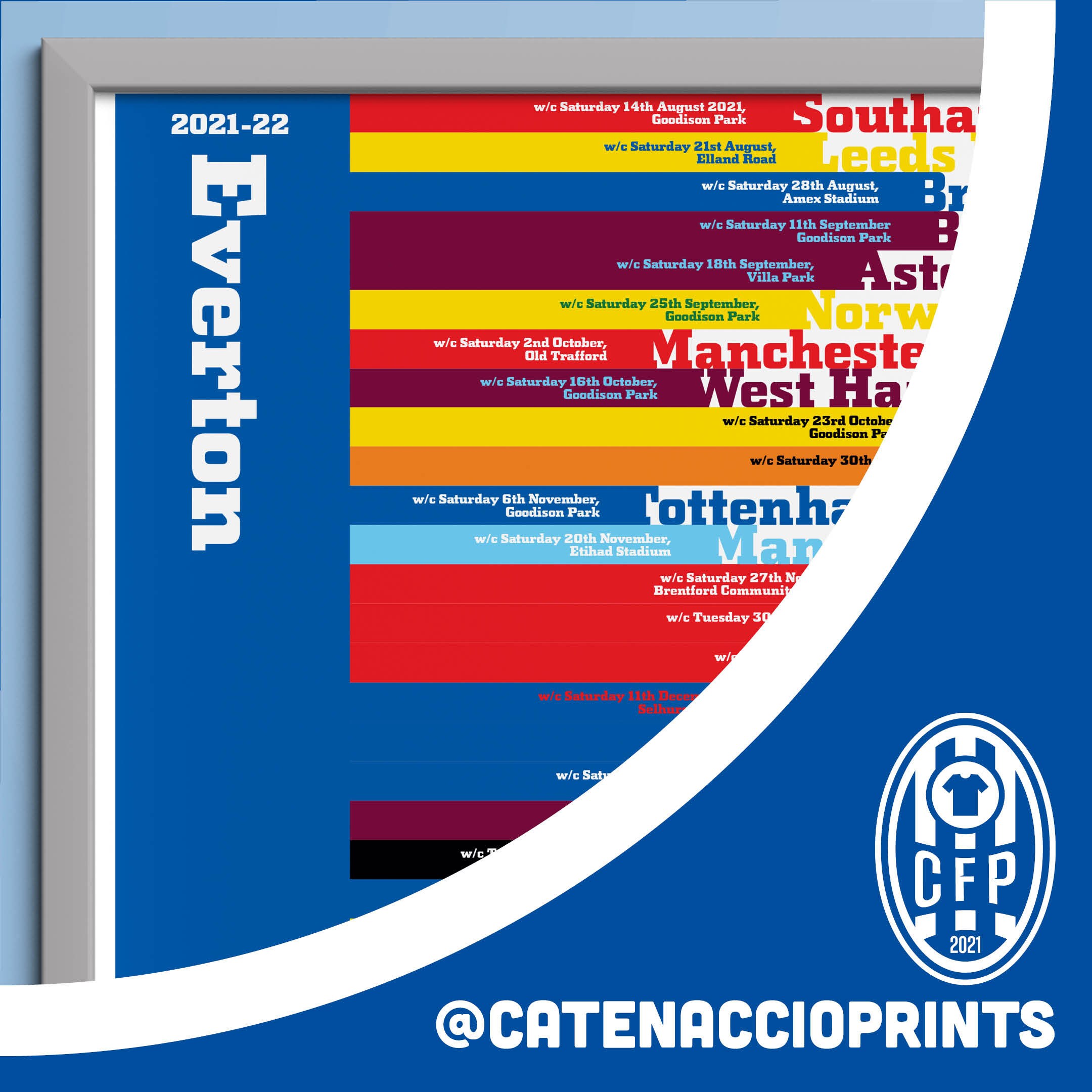 Everton Fixture Poster 2021/22  Etsy