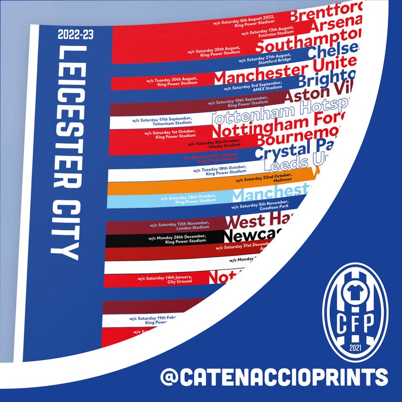 Leicester City Fixture Poster 2022/23 Etsy