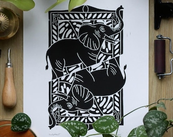Elefant Linolprint | Elephant Linoprint
