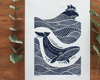 Wal Linoldruck | Whale Linoprint | The Sea / Maritim