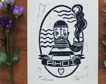 Seemann Linoldruck | Sailor Linoprint | Ahoi