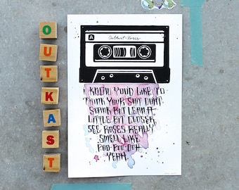 Kassetten-Linoldruck mit deinem Song! | Personalisierbar | Cassette-Linoprint with your Song!