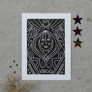 Zodiac Sign Virgo Linoprint | Zodiac Sign Virgo Linoprint | Mini-Print