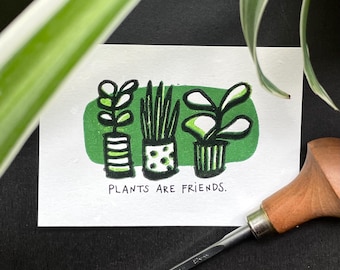 Pflanzen Linoldruck Reduktionsdruck A7 | Plant Linoprint |  Pflanzen Print mini