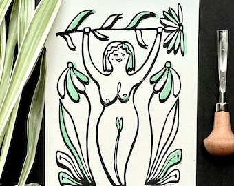 Frau Linoldruck | Linoprint A5 | Woman Linoprint