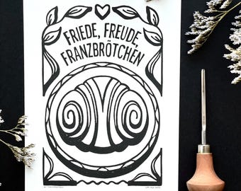 Franzbrötchen Linoldruck | Linoprint A5 | Hamburg