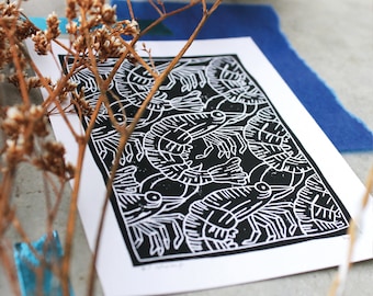 Garnele Linoldruck | Shrimp Linoprint | Mini-Print