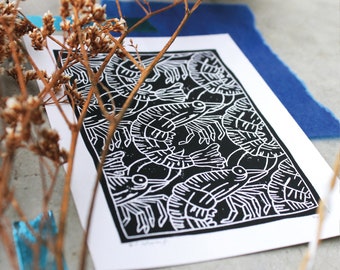 Garnele Linoldruck | Shrimp Linoprint | Mini-Print