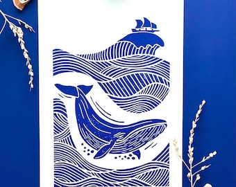 Wal Linoldruck | Whale Linoprint | The Sea / Maritim